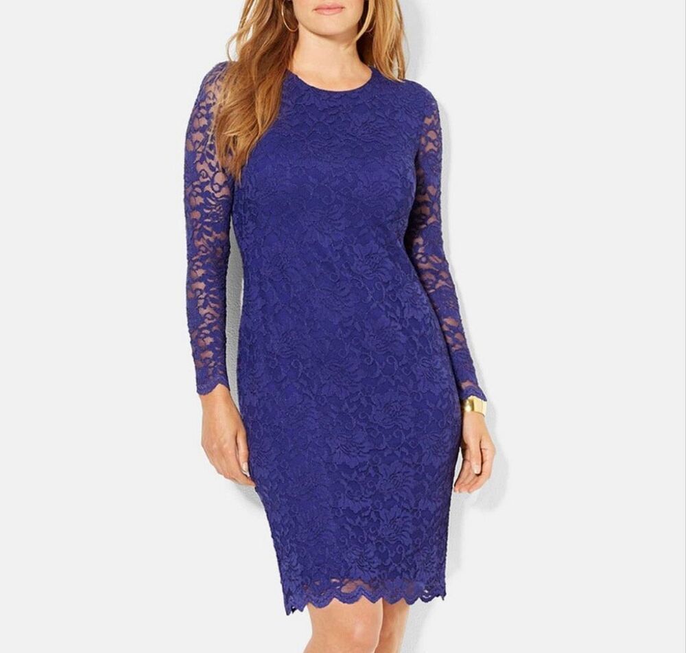 Lauren Ralph Lauren Blue Lace Sheath Dress long Sleeve Size 4